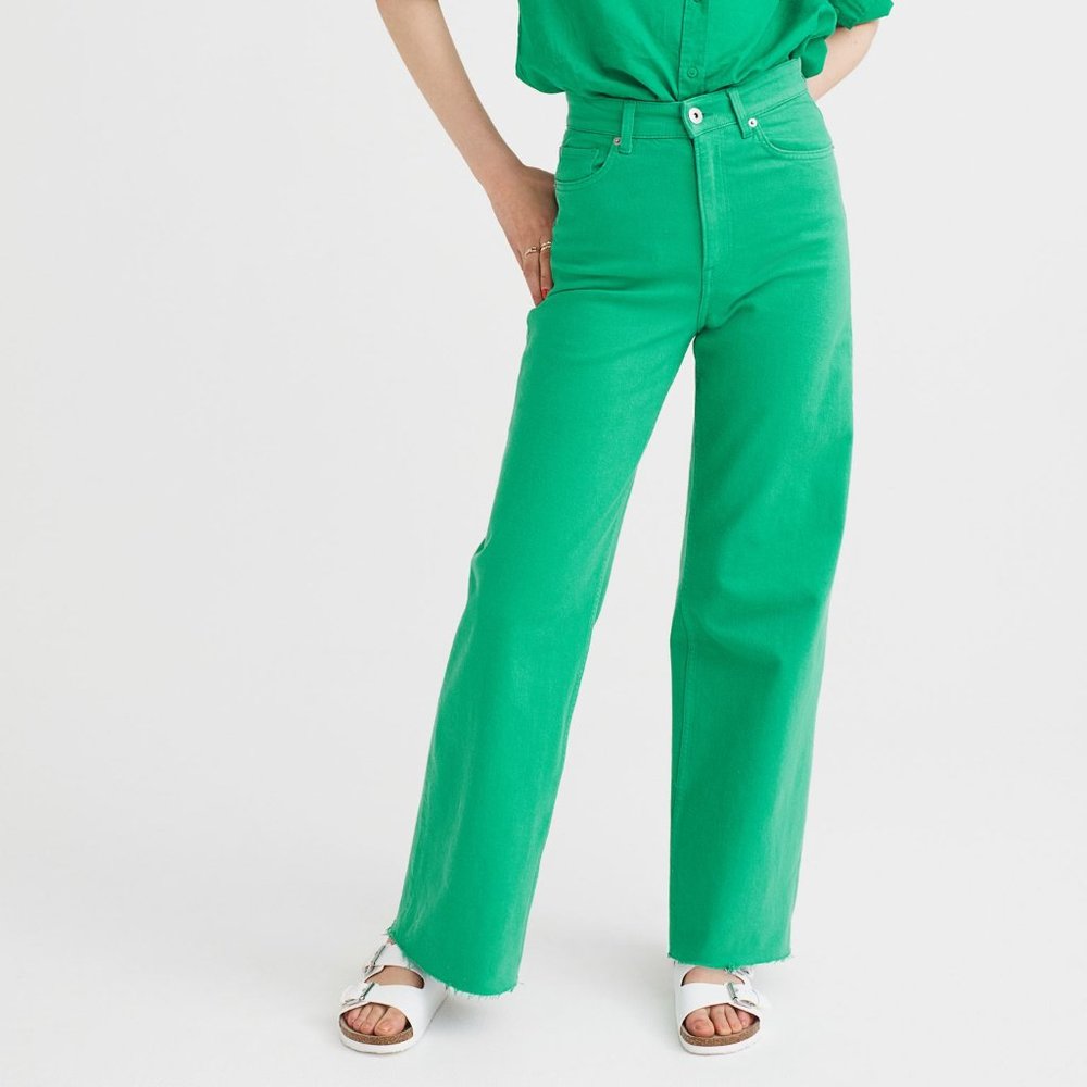 NWT! H&M Women's Wide-Leg Twill Green Jeans Pants High-Rise
